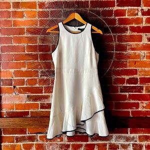 White with navy trim dress